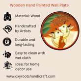 Hand Painted Wooden Round Plates Wall Cow Design